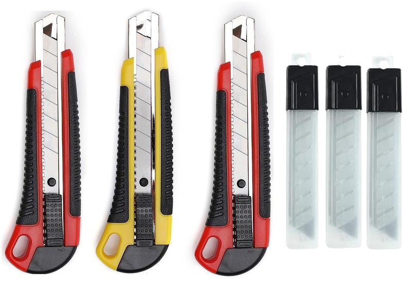 Worison 3pc18mm Heavy Duty Cutter Set with 30 Replacement Blades – Retractable, Compact Design for Extended Use in Office, Home, Crafting Etc - Image 1