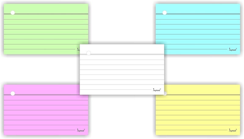 Imprint 250 Ruled Index Cards in 5 Pastel Colours (Each Colour 50 Sheets) Pre Punched - 1 Hole with 6 Card Rongs - Size 30 mm - Image 2