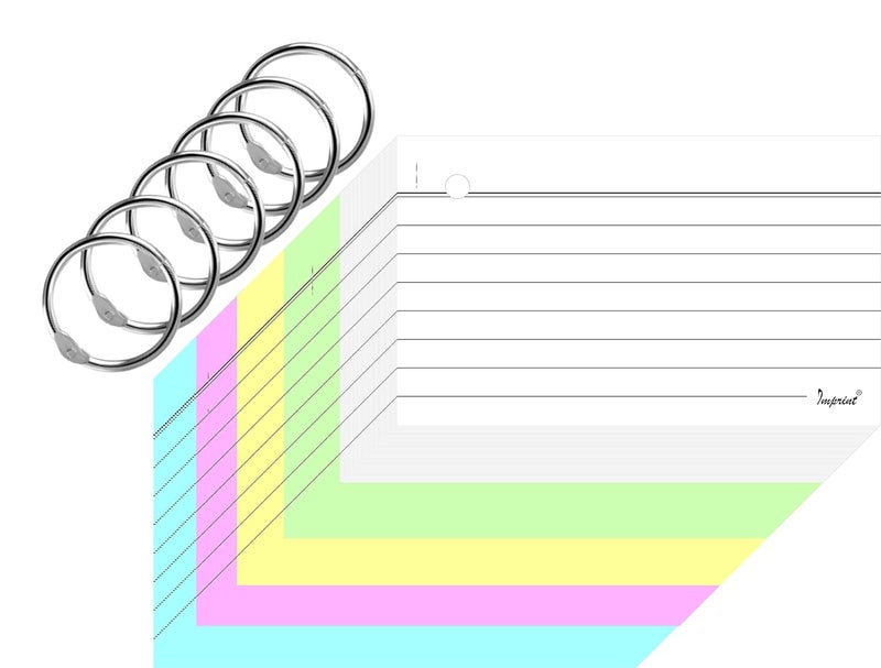 Imprint 250 Ruled Index Cards in 5 Pastel Colours (Each Colour 50 Sheets) Pre Punched - 1 Hole with 6 Card Rongs - Size 30 mm - Image 1