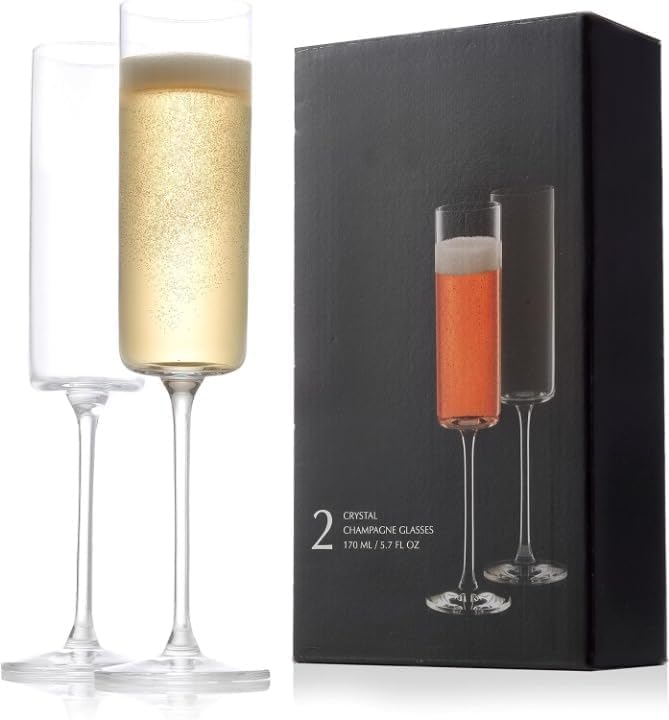 MYNA LIFE MYNA LIFE Crystal Champagne Flutes Set of 2 HandBlown Champagne Glasses with Long Stem Elegant Sparkling Wine Stemware Unique Gift for Birthday Wedding Anniversary 190 ML  - Image 1