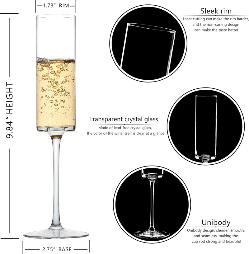 MYNA LIFE MYNA LIFE Crystal Champagne Flutes Set of 2 HandBlown Champagne Glasses with Long Stem Elegant Sparkling Wine Stemware Unique Gift for Birthday Wedding Anniversary 190 ML  - Image 2