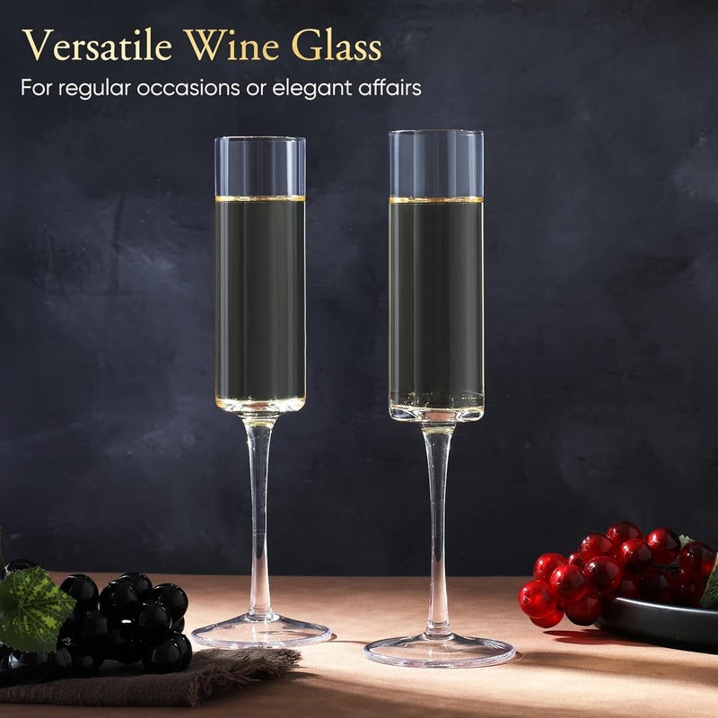 MYNA LIFE MYNA LIFE Crystal Champagne Flutes Set of 2 HandBlown Champagne Glasses with Long Stem Elegant Sparkling Wine Stemware Unique Gift for Birthday Wedding Anniversary 190 ML  - Image 3