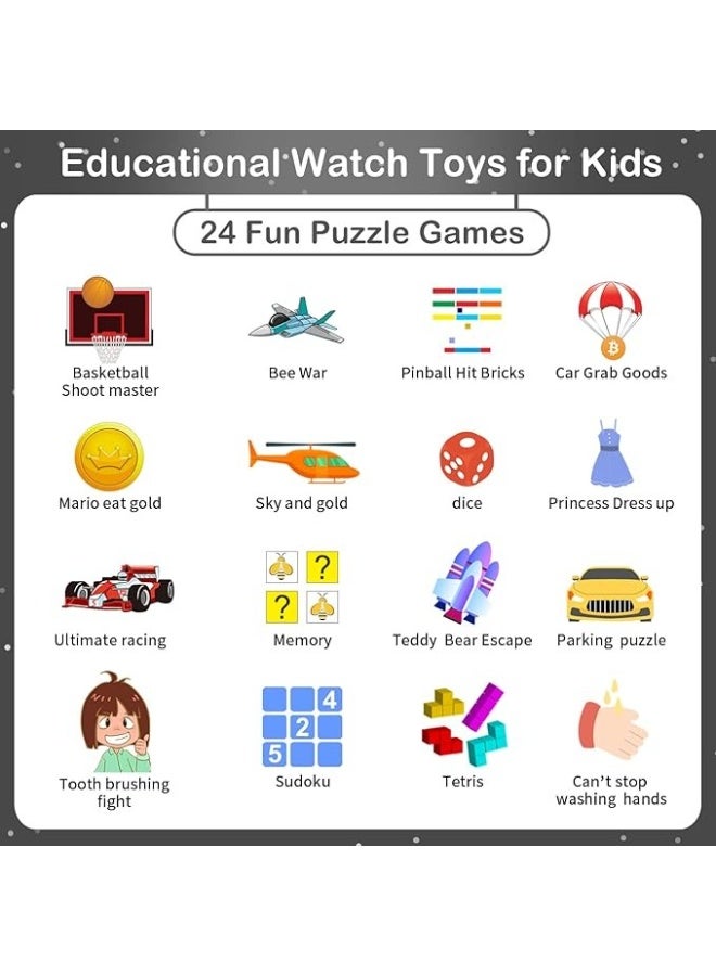 Kids Smart Watch with HD Touch Screen – 24 Fun Games, Dual Camera, Video & Music Player, Fitness Tracker, Alarm Clock, Flashlight – Educational Toy for Boys & Girls – Compatible with Android & iOS - Image 3