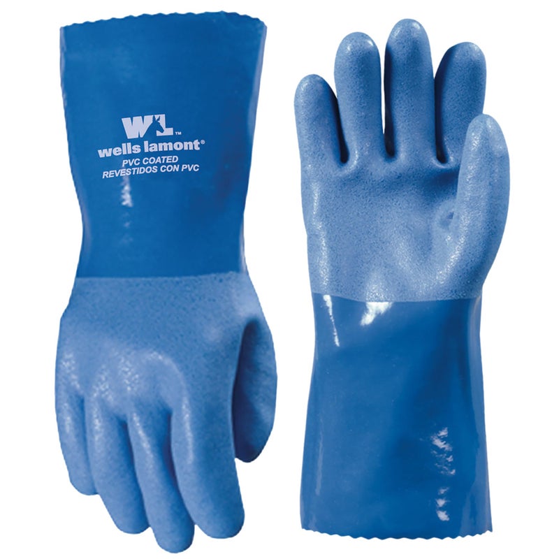 Wells Lamont Heavy Duty Rubber Gloves with PVC Coating, Chemical and Abrasion Resistant, Waterproof, 12-Inch Cuff, Large, Blue (174L) - Image 1