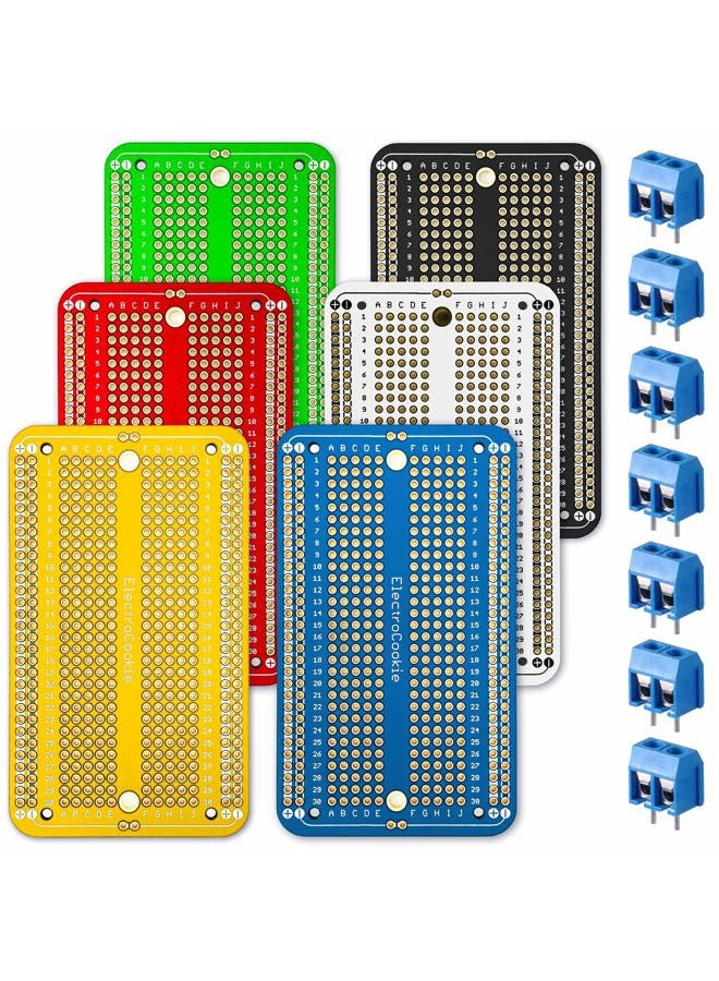 ElectroCookie Prototype Board Breadboard Style PCB Solder Board for DIY Electronic Projects, Compatible for Arduino Projects, Gold-Plated (6 Color Pack + 7 Screw Terminal Block Connectors) - Image 1