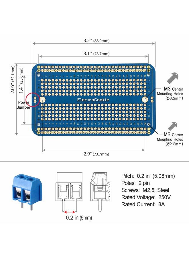 ElectroCookie Prototype Board Breadboard Style PCB Solder Board for DIY Electronic Projects, Compatible for Arduino Projects, Gold-Plated (6 Color Pack + 7 Screw Terminal Block Connectors) - Image 3