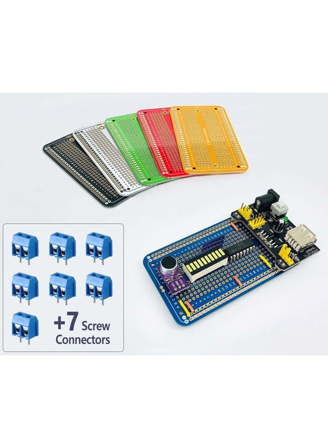 ElectroCookie Prototype Board Breadboard Style PCB Solder Board for DIY Electronic Projects, Compatible for Arduino Projects, Gold-Plated (6 Color Pack + 7 Screw Terminal Block Connectors) - Image 4
