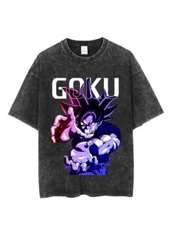 Washed Retro T-shirt Street Hip Hop Anime Dragon Ball Cartoon Print Casual Cotton Summer Short Sleeve