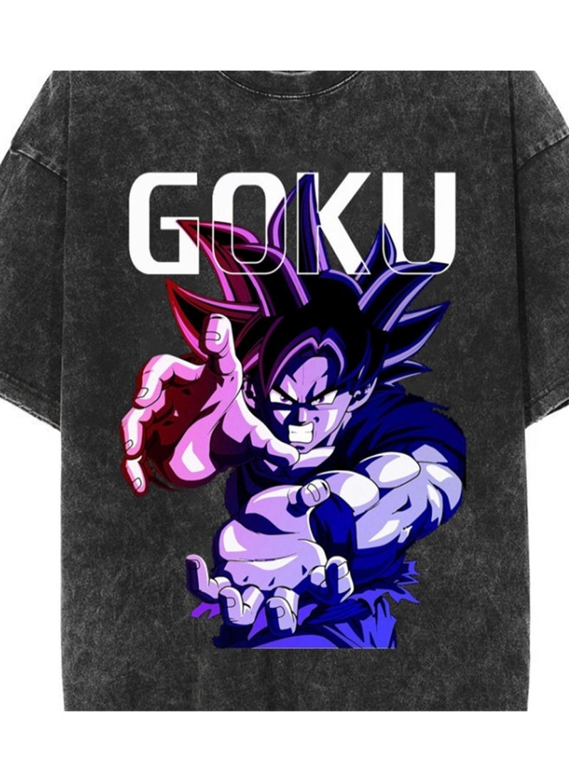Generic - Washed Retro T-shirt Street Hip Hop Anime Dragon Ball Cartoon Print Casual Cotton Summer Short Sleeve - Image 1