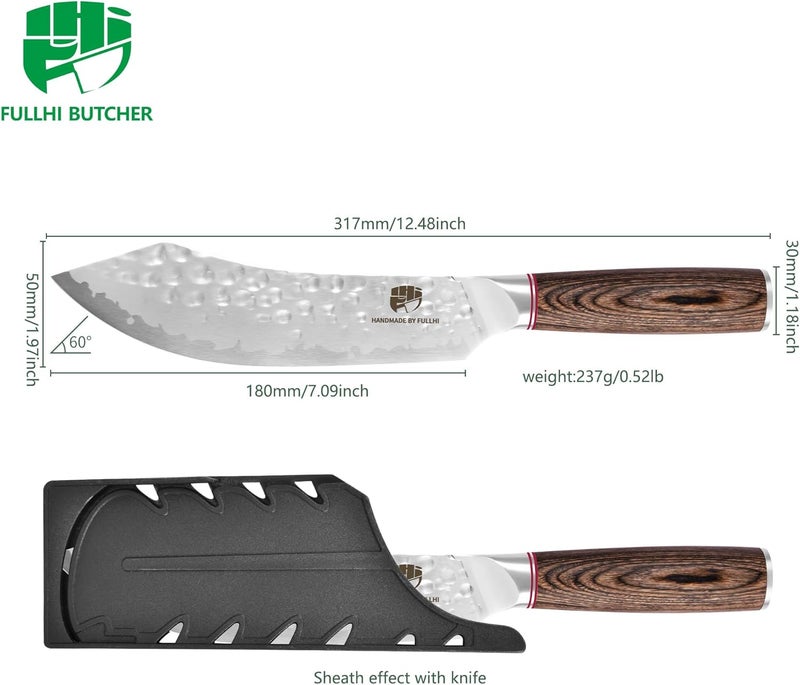 FULLHI Hammered Blade Kitchen Knife with Guard, Non-stick Chef's Knives, Pakka Wood Handle Japanese Knife, Premium German Stainless Steel Kitchen Knives with Sheath (7.1 inch) - Image 2