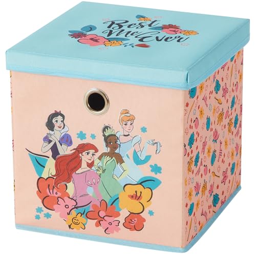 Idea Nuova Disney Princess Collapsible Fabric Storage Cube10 Organizer Bin with Lid for Bedroom Playroom and Closet - Image 1