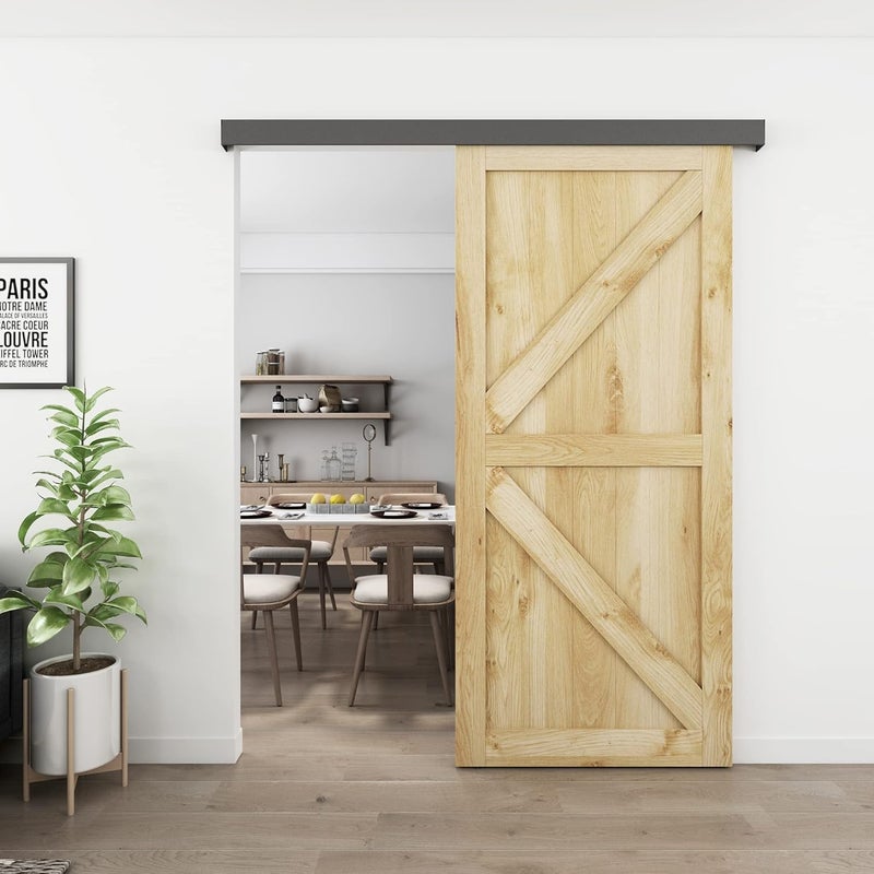 JUBEST 6FT Barn Door Hardware Kit, Aluminium Alloy Box Rail Hardware, Low Clearance Sliding Door Track for Classic Modern Interior Single Wooden Door,Black - Image 2