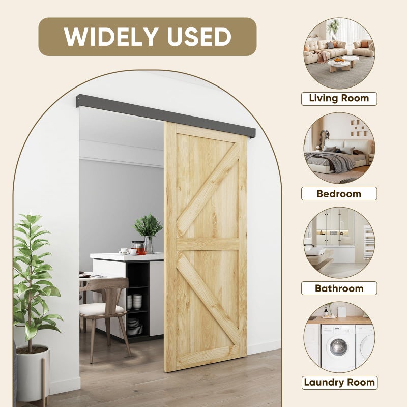 JUBEST 6FT Barn Door Hardware Kit, Aluminium Alloy Box Rail Hardware, Low Clearance Sliding Door Track for Classic Modern Interior Single Wooden Door,Black - Image 5
