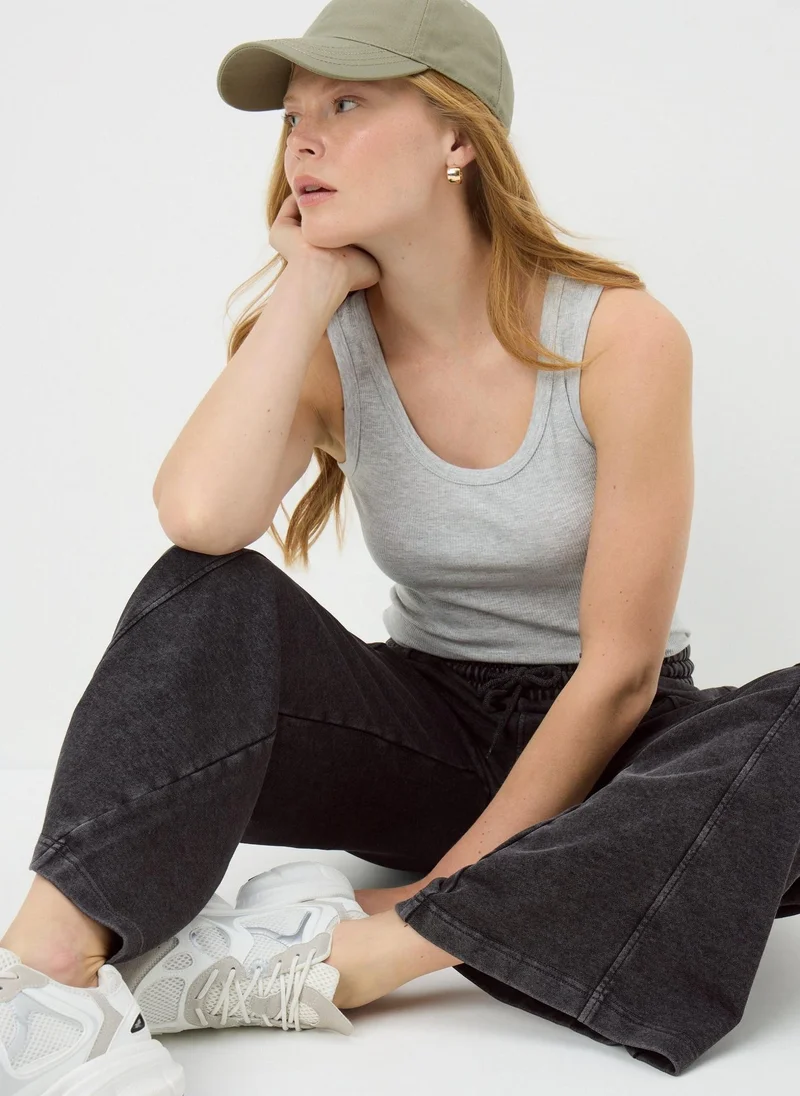 Matalan Grey Acid Wash Wide Leg Jogger Trousers