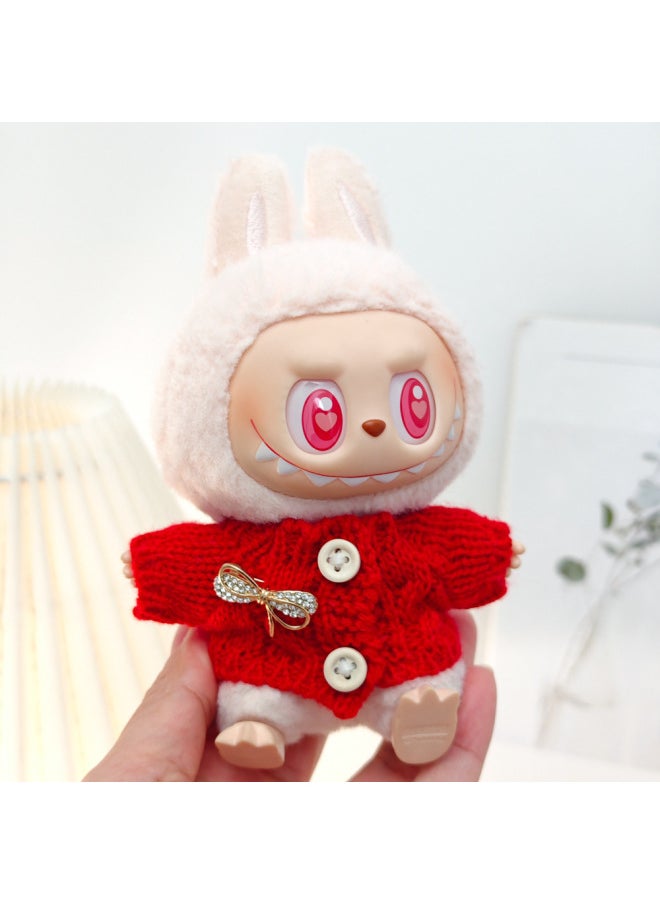 Generation II Labubu Clothes Labubu Sitting Party Doll Clothes Pendant Year Red Sweater Scarf Hat-Specifications:The First And Second Generation Labubu Baby Clothes Clothes [no Doll]-Color:[comprehensive Set] Red Sweater Pearl Brooch + Scarf + Hat  - Image 5