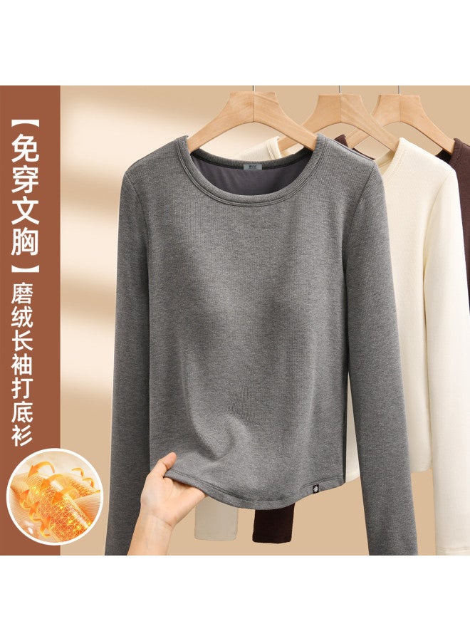 Flying in the snow Women's Warm Thermal Underwear With Built-in Bra, Fleece Lined Round Neck T-shirt, Base Layer Top For Autumn And Winter - Image 2