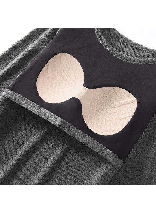 Flying in the snow Women's Warm Thermal Underwear With Built-in Bra, Fleece Lined Round Neck T-shirt, Base Layer Top For Autumn And Winter - Image 5