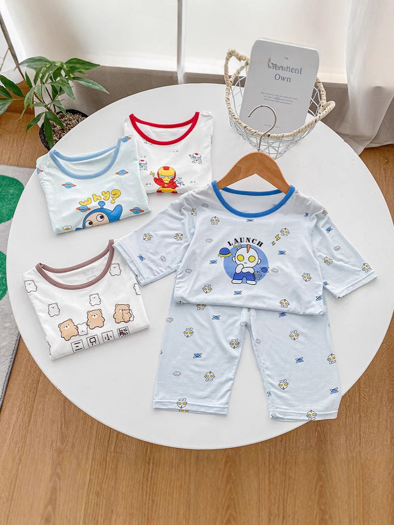 Anmeiya children's summer air conditioning clothing micro-business explosives boys and girls Tencel seven-point sleeve home clothing manufacturers wholesale - Image 3