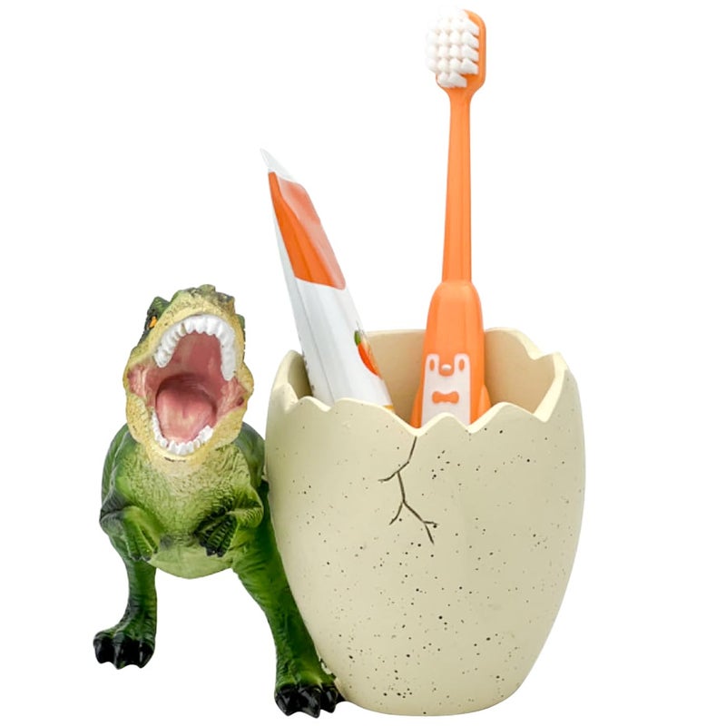 FlidRunest Dinosaur Kids Toothbrush Holders for Bathrooms - Cute Dino Tooth Brush Holder - Easy to Clean Toothbrush and Toothpaste Holder - Toothbrush Holder Toothbrush Organizer-Green - Image 2