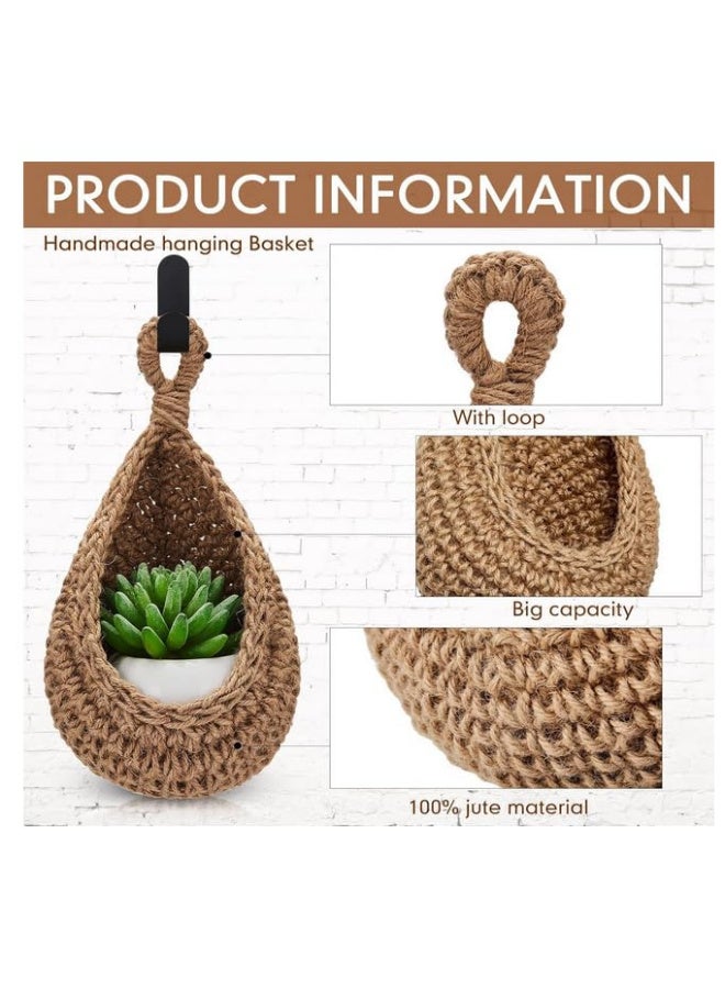 3Pcs Boho Wall Hanging Fruit Baskets for Kitchen Woven Vegetable Storage Basket with Strong Hooks for Potato Onion Tomato Teardrop Home Organizing - Image 4
