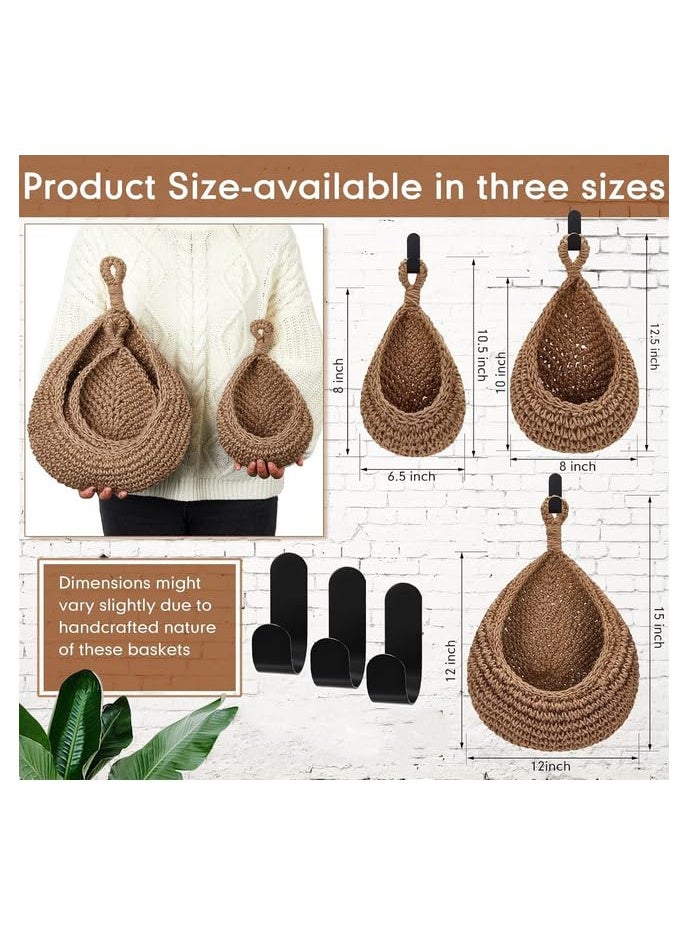 3Pcs Boho Wall Hanging Fruit Baskets for Kitchen Woven Vegetable Storage Basket with Strong Hooks for Potato Onion Tomato Teardrop Home Organizing - Image 5