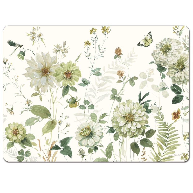 Cala Home Cala Home Green Fields Premium Decorative Hardboard Cork Back Tabletop Placemats 4 Pack Manufactured in The USA Heat Tolerant and Easily Wipes Clean