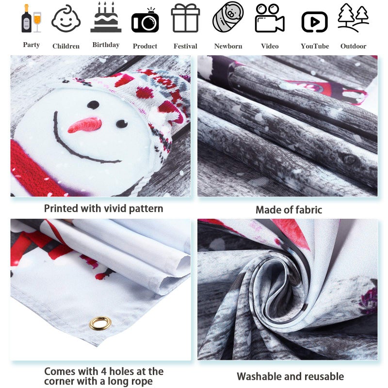 Blulu Christmas Backdrop for Photography, Fabric Wood Winter Snowman Merry Party New Year Props(72.8 x 43.3 Inch)
