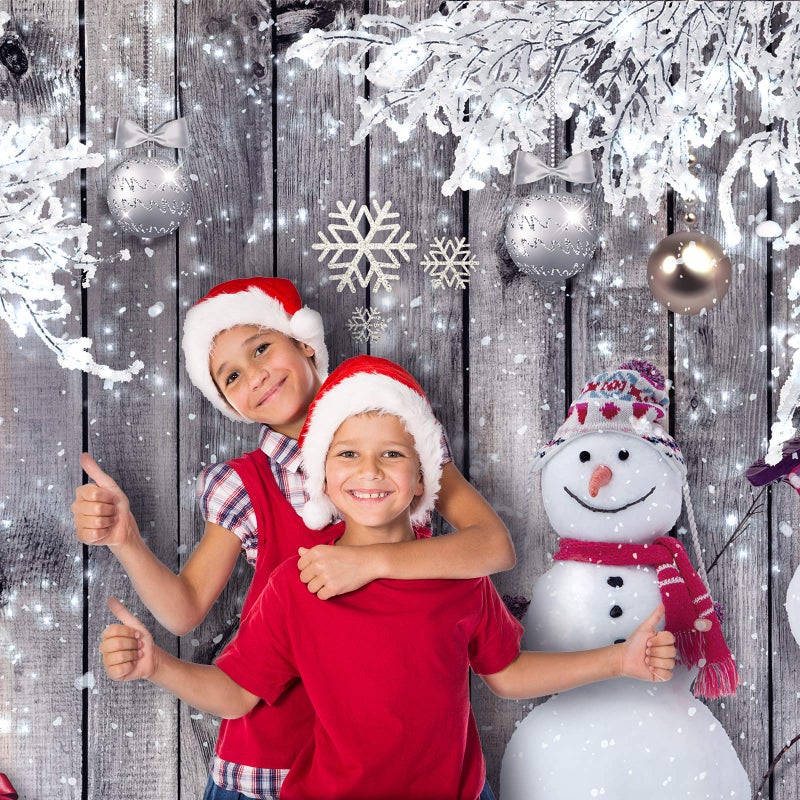 Blulu Christmas Backdrop for Photography, Fabric Wood Winter Snowman Merry Party New Year Props(72.8 x 43.3 Inch)