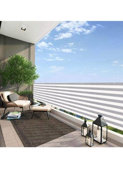 Excefore 3'x10' Balcony Privacy Screen Fence Windscreen Cover Fabric Shade Netting Mesh Cloth with Grommets UV Protection for Patio, Backyard, Porch, Railing Shield 90%(Grey White Stripe)  - Image 1