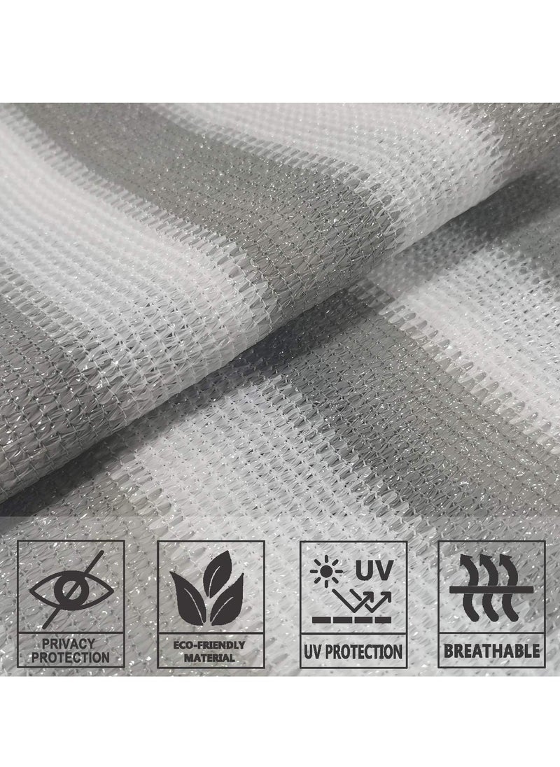 Excefore - 3'x10' Balcony Privacy Screen Fence Windscreen Cover Fabric Shade Netting Mesh Cloth with Grommets UV Protection for Patio, Backyard, Porch, Railing Shield 90%(Grey White Stripe) - Image 1