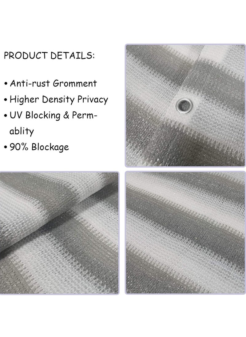 Excefore - 3'x10' Balcony Privacy Screen Fence Windscreen Cover Fabric Shade Netting Mesh Cloth with Grommets UV Protection for Patio, Backyard, Porch, Railing Shield 90%(Grey White Stripe) - Image 1