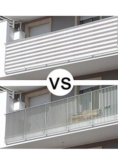 Excefore 3'x10' Balcony Privacy Screen Fence Windscreen Cover Fabric Shade Netting Mesh Cloth with Grommets UV Protection for Patio, Backyard, Porch, Railing Shield 90%(Grey White Stripe)  - Image 4