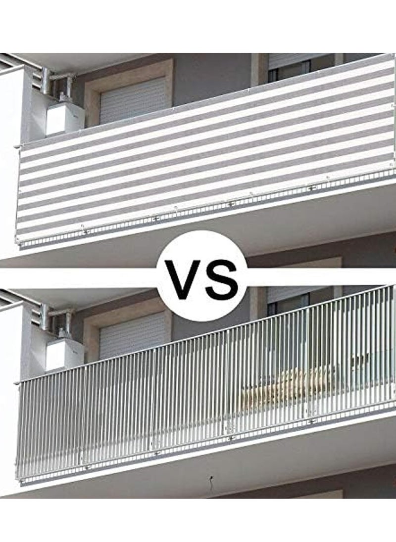 Excefore - 3'x10' Balcony Privacy Screen Fence Windscreen Cover Fabric Shade Netting Mesh Cloth with Grommets UV Protection for Patio, Backyard, Porch, Railing Shield 90%(Grey White Stripe) - Image 1