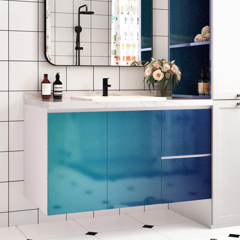 Wallercity Shiny Teal Glitter Peel and Stick Wallpaper 15.8''x78.7'' Green/Blue Glitter Contact Paper for Countertops Cabinet Shelf Liner Self Adhesive Removable Glossy Vinyl Wrap for Bathroom Kitchen - Image 5