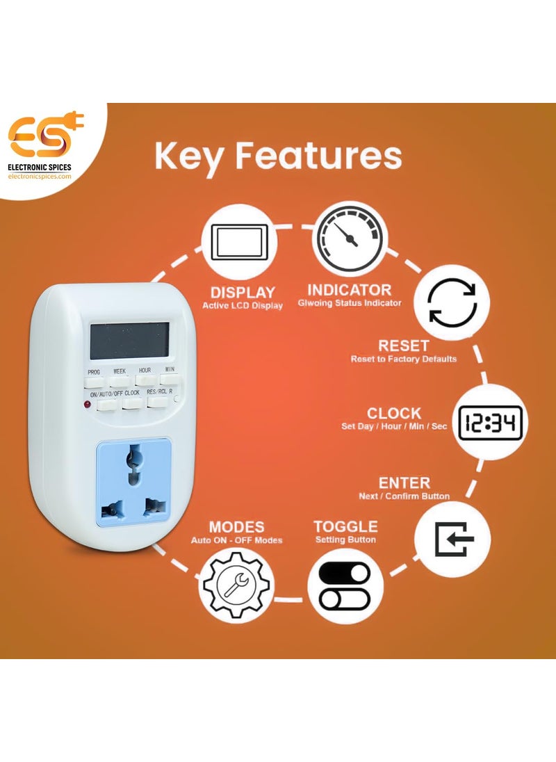Electronicspices - Electronic Spices 220V240V 10A Digital LCD Timer Socket Switch Multifunctional Plug Pack of 1 - Image 1