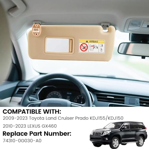 YZQPNB Sun Visor Compatible with 2009-2023 Toyota Land Cruiser Prado KDJ155/KDJ150 2010-2023 Lexus GX460 with Makeup Mirror Front Right Passenger Side Replaces 74310-0G030-A0(Beige) - Image 2