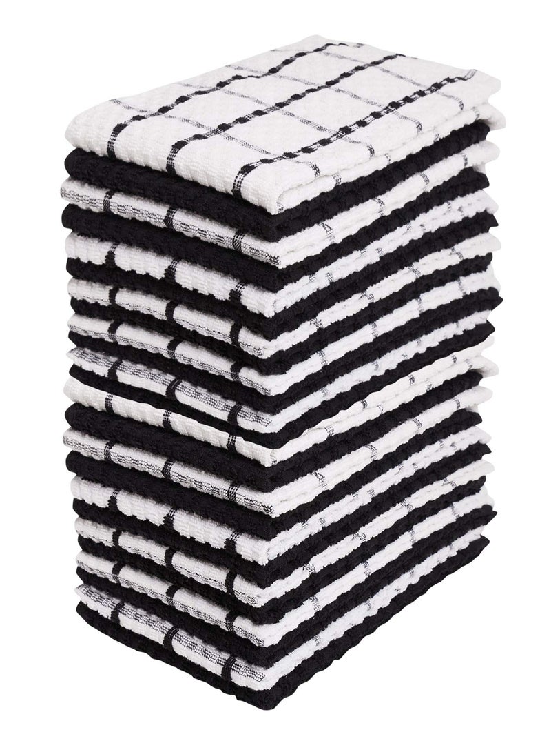 Living Fashions Kitchen Towels - Dish Towels and Dish Cloths - Hand Towel and Dishcloths Sets - 100% Soft Ring Spun Combed Cotton - Great for Cooking in Kitchen or Household Cleaning - Size 15"" x 25"" (Black  24)  - Image 1