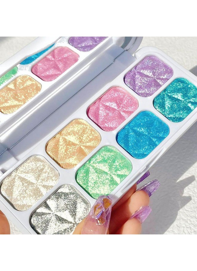 Sumeitang Dazzling Diamond Shimmer Glitter Highlighter Palette 8 Colors Iridescent Shades Iluminadores De Maquillaje Highlight Powder For Brighten Face Cheeks And Eyes Makeup Multichrome  - Image 1