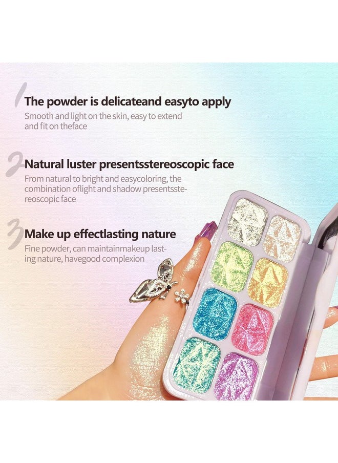 Sumeitang Dazzling Diamond Shimmer Glitter Highlighter Palette 8 Colors Iridescent Shades Iluminadores De Maquillaje Highlight Powder For Brighten Face Cheeks And Eyes Makeup Multichrome  - Image 5