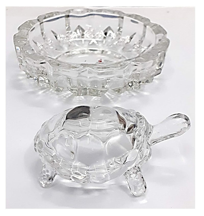 Decoration Homey Decoration Homey Glass Crystal Turtle Tortoise with Plate for Feng Shui and Vastu Transparent 45 x 15 Inch  - Image 1