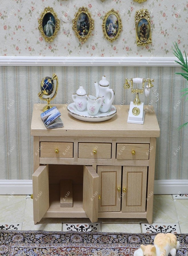 iLAND Dollhouse Furniture Miniature Cabinet for 1:12 Scale Accessories Wooden Dollhouse Kitchen Furniture Doll House Modern Décor Storage Cabinet with Drawers Classic Cupboard for Living Room Bedroom - Image 4