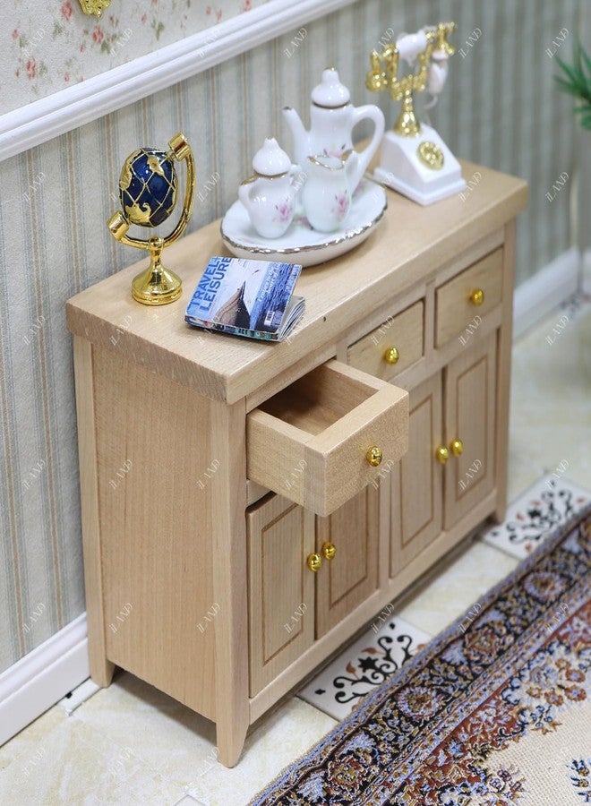 iLAND Dollhouse Furniture Miniature Cabinet for 1:12 Scale Accessories Wooden Dollhouse Kitchen Furniture Doll House Modern Décor Storage Cabinet with Drawers Classic Cupboard for Living Room Bedroom - Image 3