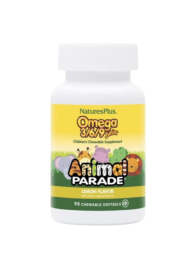 Nature's Plus Omega 3/6/9 Junior Chewable, 90 Softgels Animal Parade Shaped Natural Lemon Flavor - For Kids Healthy Growth & Development, Gluten Free - Image 1