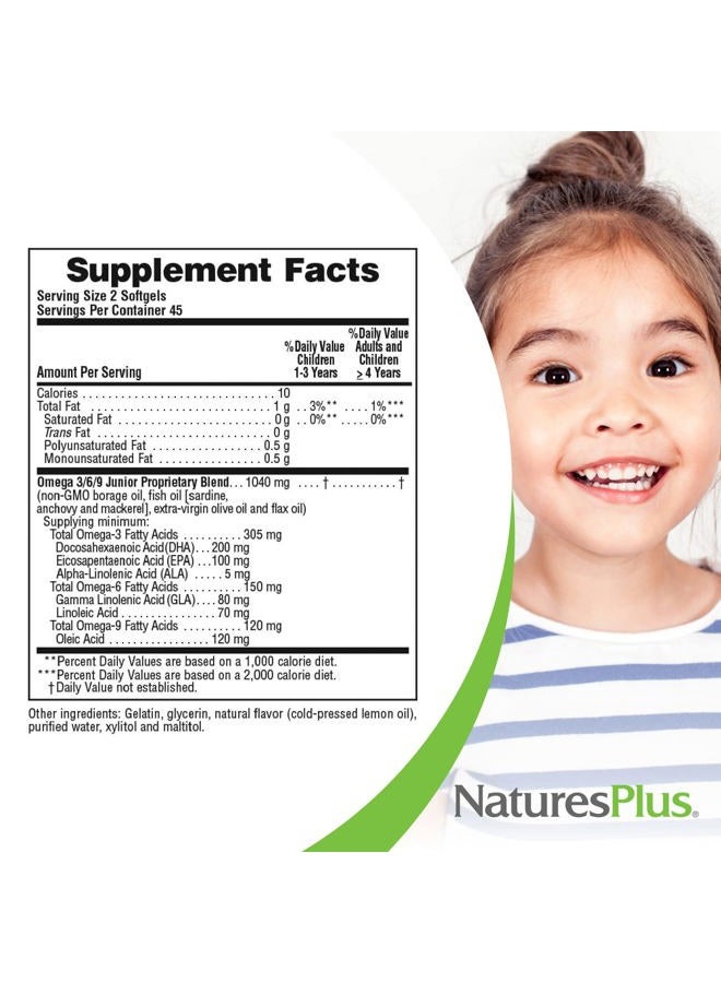 Nature's Plus Omega 3/6/9 Junior Chewable, 90 Softgels Animal Parade Shaped Natural Lemon Flavor - For Kids Healthy Growth & Development, Gluten Free - Image 5