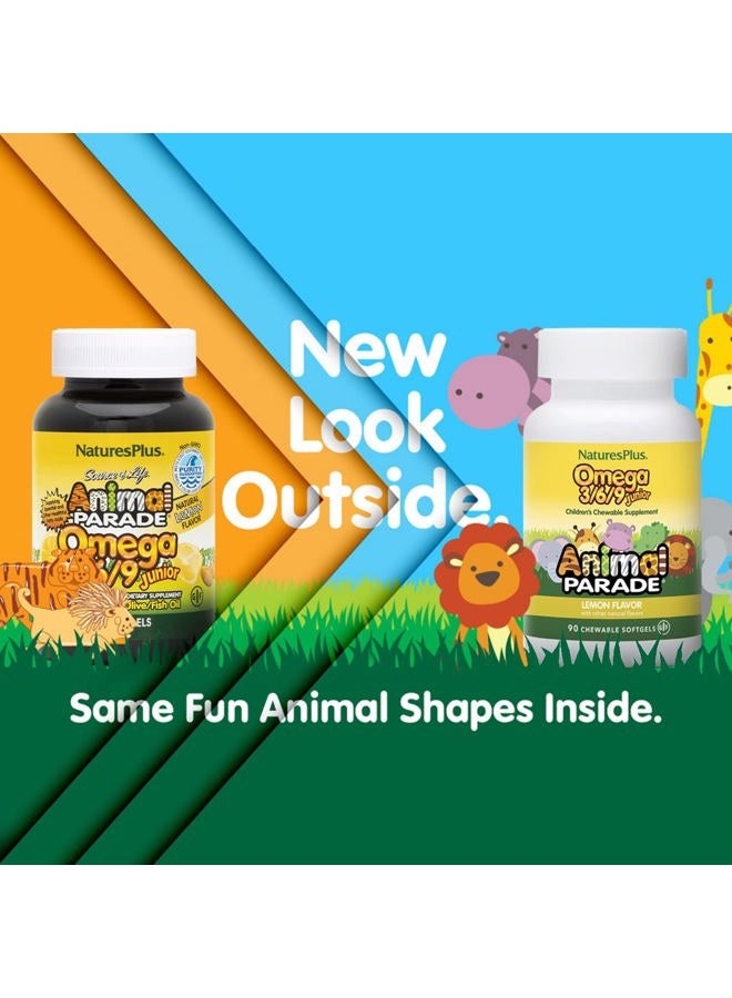 Nature's Plus Omega 3/6/9 Junior Chewable, 90 Softgels Animal Parade Shaped Natural Lemon Flavor - For Kids Healthy Growth & Development, Gluten Free - Image 2