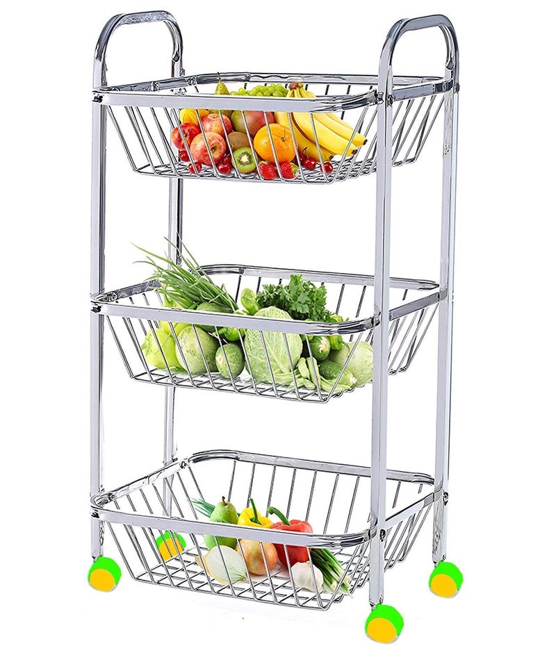 Q13® Stainless Steel Fruit & Vegetable 3 Layer Stand Kitchen Trolley/Organizer - Onion Potato Rack (3 Tier Trolly) - Image 1