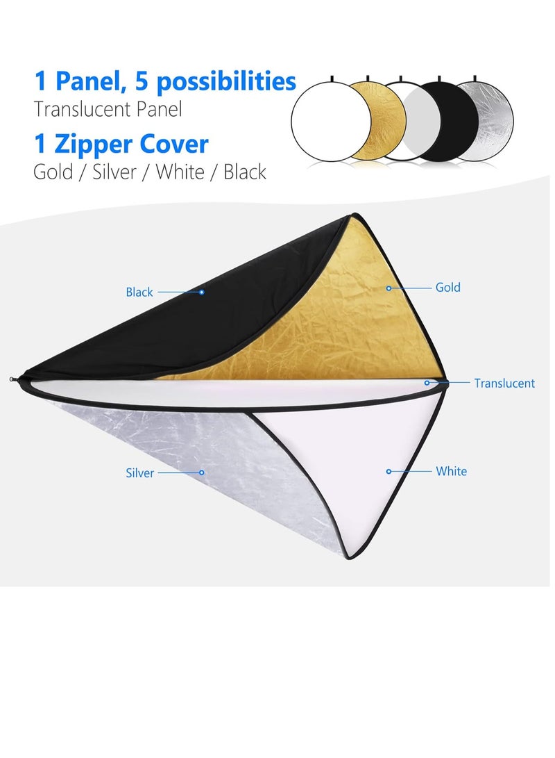 5 in 1 Collapsible Light Diffuser with Bag Translucent, Silver, Gold, White and Black for Photo Studio and Outdoor Lighting - Image 2