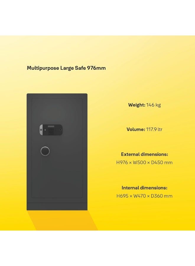 ييل **خزنة ييل متعددة الأغراض عالية الأمان بارتفاع 900 مم، مزودة برمز سري وإمكانية الدخول عبر بصمة الإصبع، مع مصادقة مزدوجة أو ثلاثية للتحكم العالي في الأمان وسعة 117.9 لتر، باللون الأسود YSELC/900/B1.** - Image 3