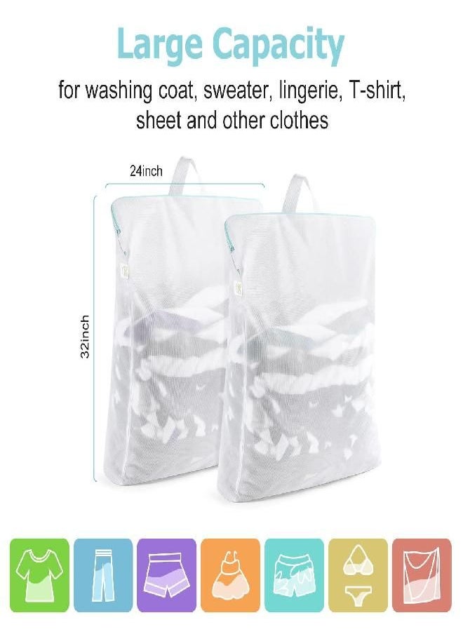 OTraki OTraki 24 x 32 inch Mesh Laundry Bag with Handles 2 Pack Side Widening Zippered Garment Bags for Laundry Washing Machine Large Opening Delicate Wash Bag for Coat Sweater Lingerie Sock Sheet  - Image 1
