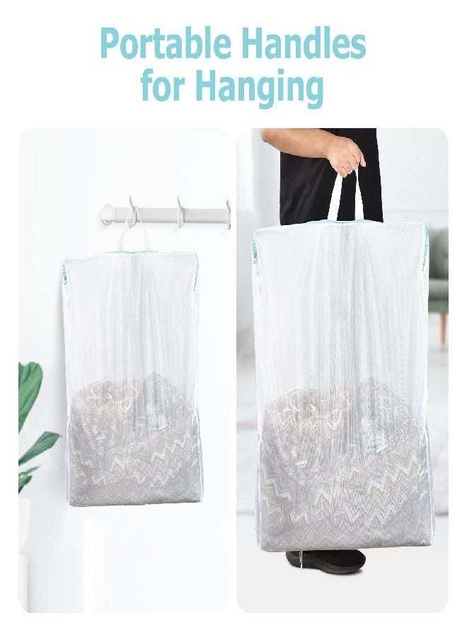 OTraki OTraki 24 x 32 inch Mesh Laundry Bag with Handles 2 Pack Side Widening Zippered Garment Bags for Laundry Washing Machine Large Opening Delicate Wash Bag for Coat Sweater Lingerie Sock Sheet  - Image 2
